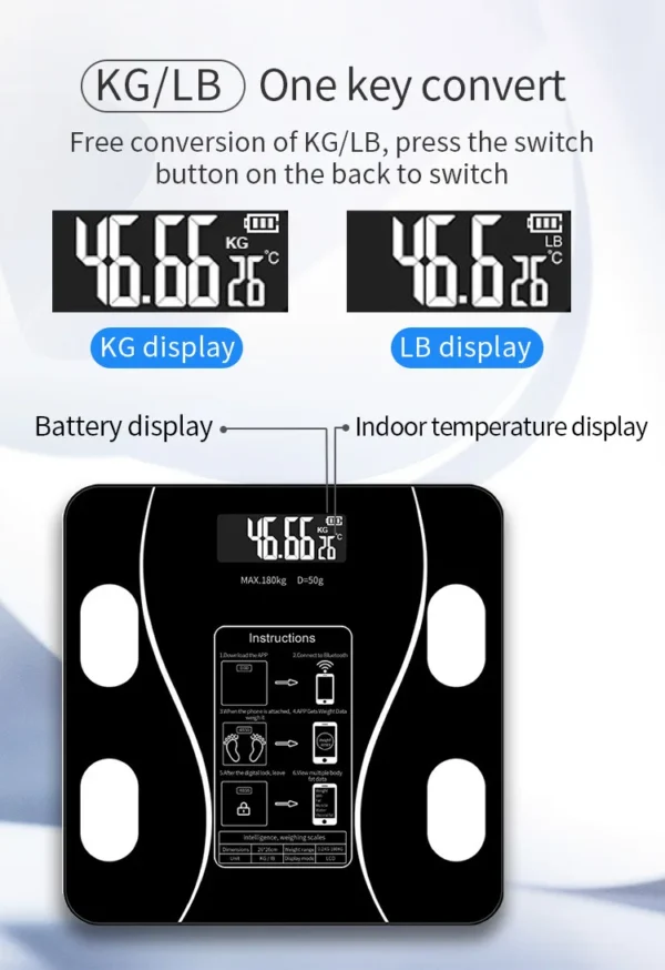 Smart Body Fat Scale Wireless Digital Bathroom Scale Bluetooth Electronic Weight Scale with Smartphone App - Image 19