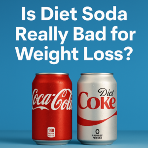 It's a can of Coke next to a can of Diet Coke asking the question: 