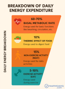 The graphic shows how your body burns calories. The section below explains the graphic.