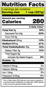 The image is of a nutrition label for 280 calories