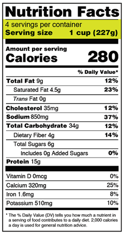 The image is of a nutrition label for 280 calories