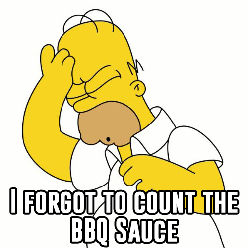 Cartoon image of Homer Simpson facepalming in frustration, with the caption “I forgot to count the BBQ sauce.”
